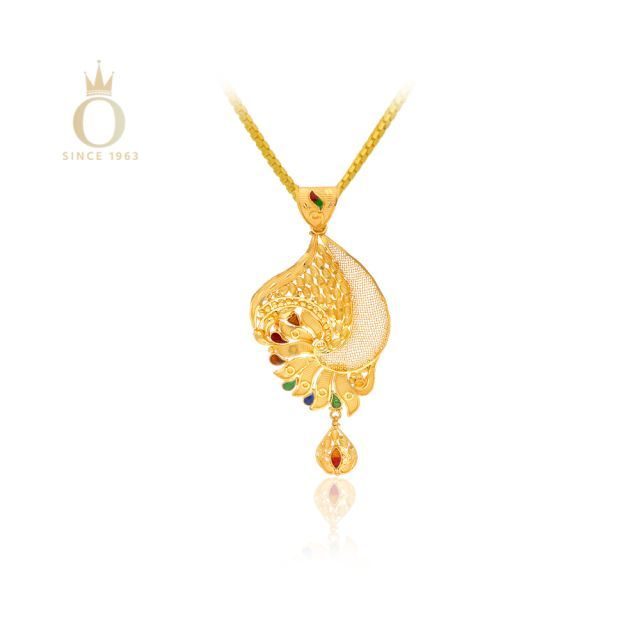 Peacock Plumes Gold Pendant