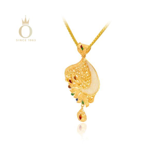 Peacock Plumes Gold Pendant - Image 3