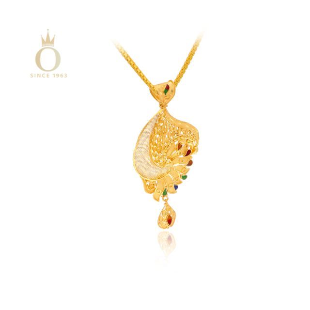 Peacock Plumes Gold Pendant - Image 2